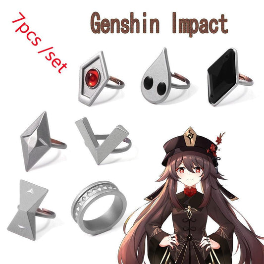 Conjunto de 7 Anéis do Jogo Genshin Impact - The Midnight Geek